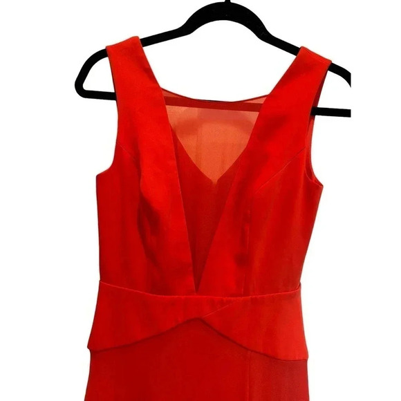 BCBGMaxAzria Solid Red Sleeveless Illusion V-Neck Maxi Cocktail Dress Size 0 - Picture 7 of 8